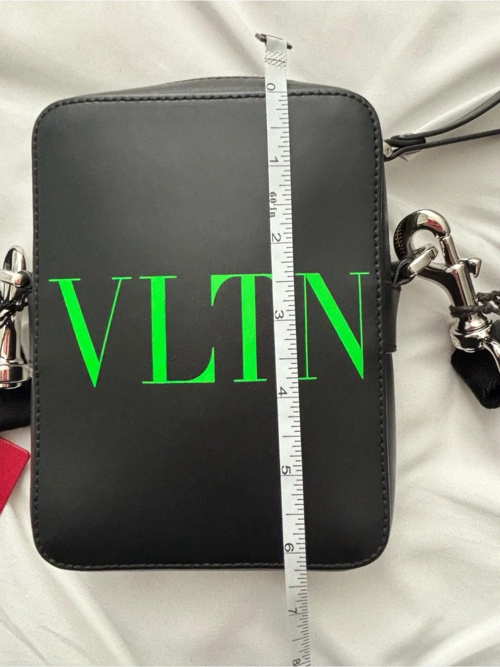 Valentino Garavani Unisex Black Leather Bag with Neon Green VLTN Logo NWT